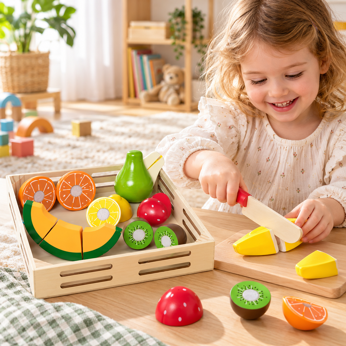Melissa & Doug Cutting Fruit Set - Wooden Play Food Kitchen Accessory, Multi