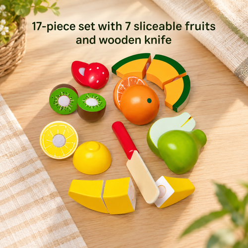 Melissa & Doug Cutting Fruit Set - Wooden Play Food Kitchen Accessory, Multi