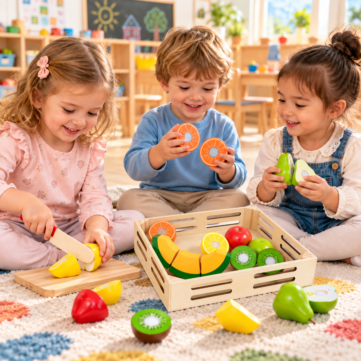 Melissa & Doug Cutting Fruit Set - Wooden Play Food Kitchen Accessory, Multi