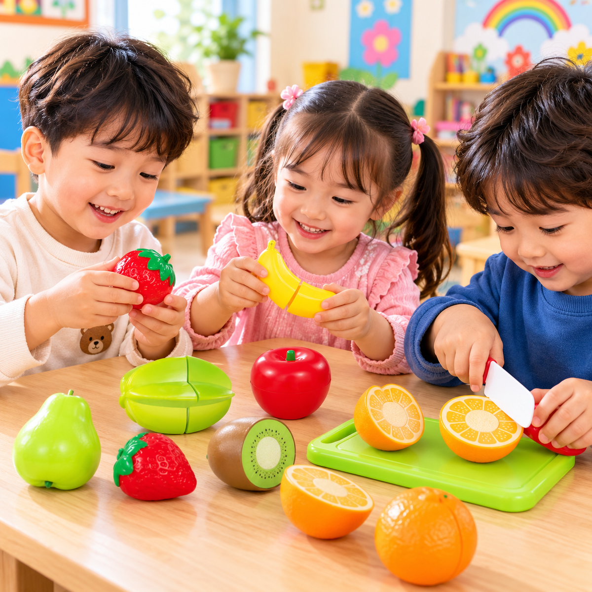 Mundo Toys Pretend Play Cutting Fruit and Vegetable Food Set with Basket for Kids
